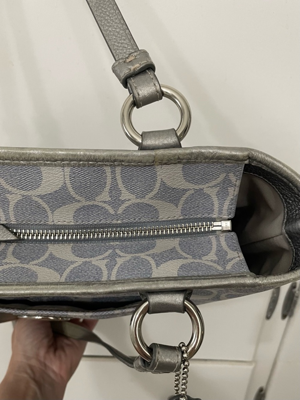 Coach light blue gray Signature Tote with Metallic Trim - Picture 16 of 16